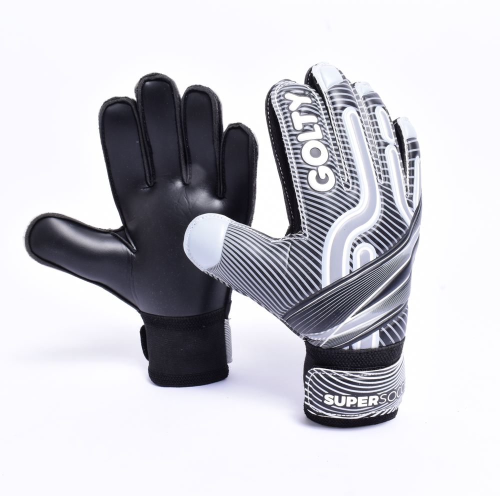 Pack niños: Guantes Supersoccer Gris + Canilleras Star Negro