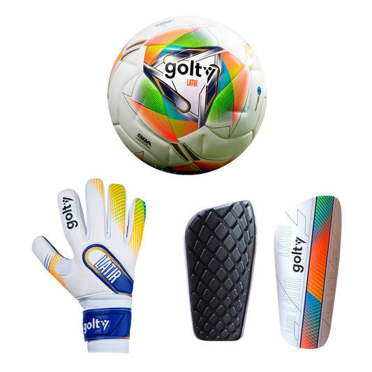 Balón Latir Profesional + Canillera Latir Blanco + Guante Hyperfaster Latir Blanco