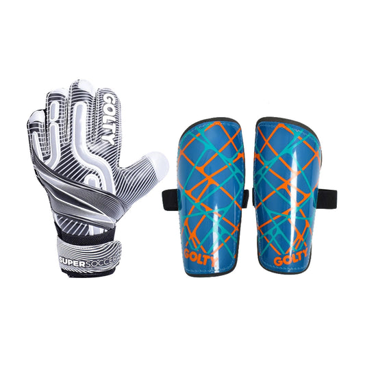Pack niños: Guantes Supersoccer Gris + Canilleras Star Azul