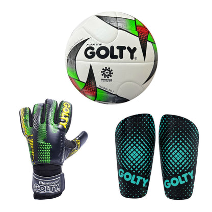 Balón Forza + Canillera Puntos Negro + Guante TitanKeeper Negro