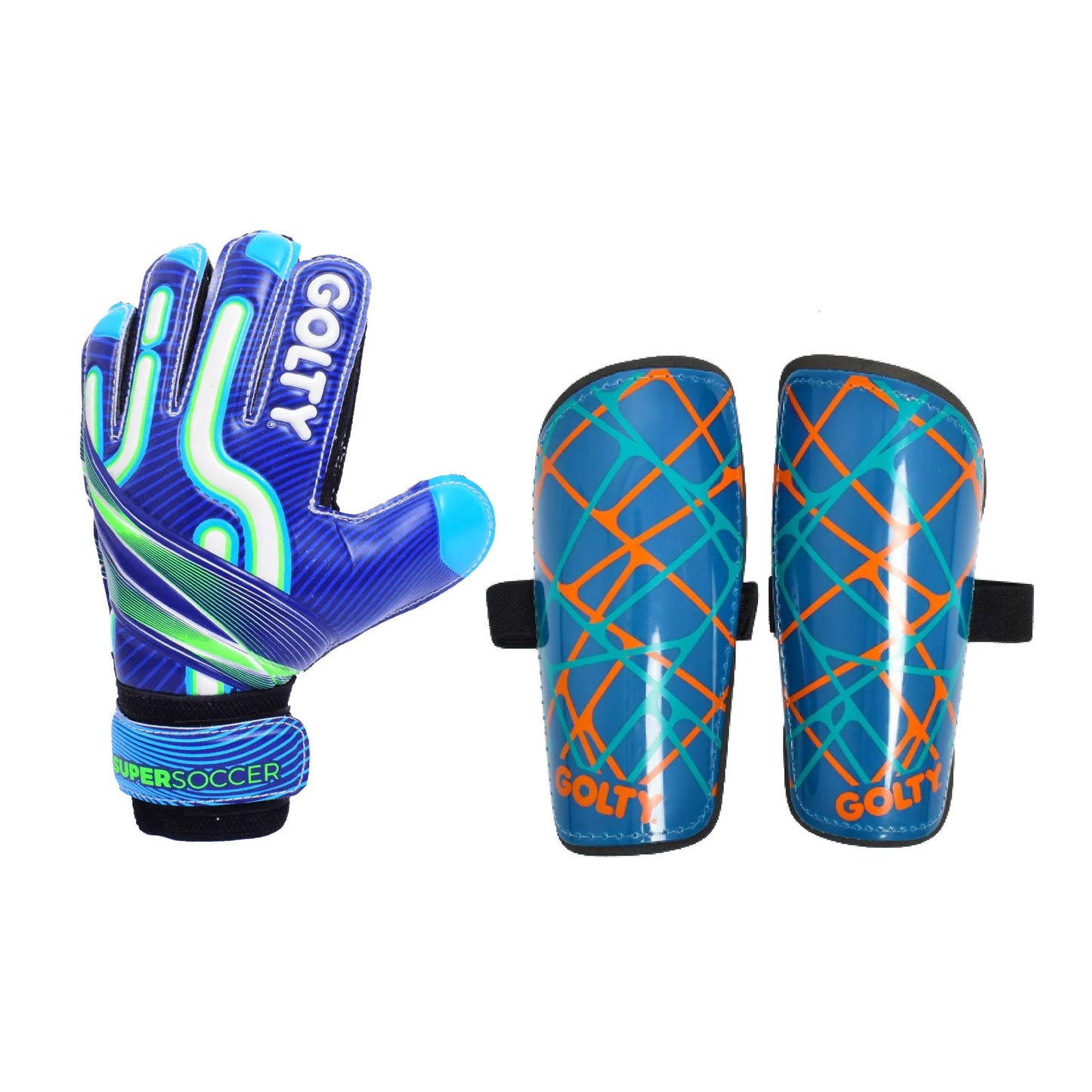 Pack niños: Guantes Supersoccer Azul + Canilleras Star Azul