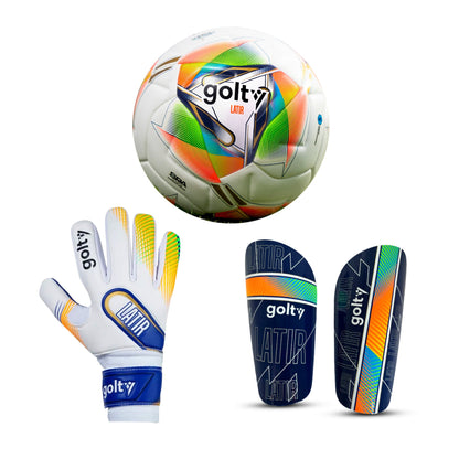 Balón Latir Profesional + Canillera Latir Azul + Guante Hyperfaster Latir Blanco