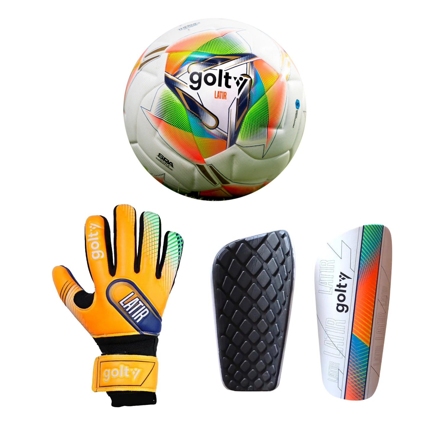 Balón Latir Profesional + Canillera Latir Blanco + Guante Hyperfaster Latir Naranja